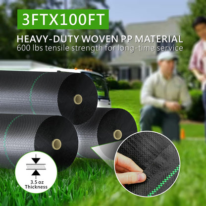 mychoiii 3ft x 100ft Weed Barrier Landscape Fabric, 3.5oz Heavy Duty Woven Ground Cover, 600lbs Tensile Strength Weed Block Cloth for Garden Bed, Driveway, Landscaping - UV Resistant