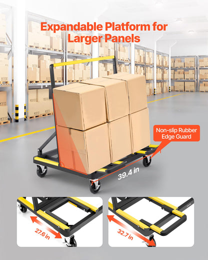 VEVOR Drywall Cart Dolly, 1800 lbs Load Capacity, Steel Panel Dolly with 4 Swivel Casters & Expandable Deck, Foldable Panel Truck Cart with Tie-Down Strap for Handling Plywood, Plasterboard, Glass