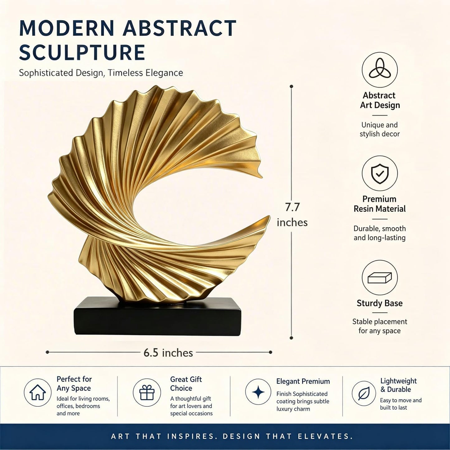 ThriBartLive Elegant Modern Gold Wave Sculpture – Abstract Ocean-Inspired Resin Decor for Living Room, Office, Desk & Shelf, Luxury Minimalist Tabletop Art Accent