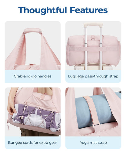 BAGSMART Gym Bag for Women, Lightweight Duffel with Shoe Compartment, Tote Bag with Wet Pocket for Yoga Travel, Pink
