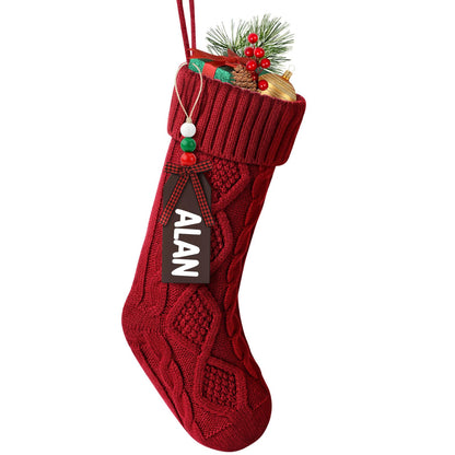 Hommtina Christmas Stockings, Personalized Christmas Stockings 18 Inches Large Size Cable Knitted Stocking Gifts (1pcs red)