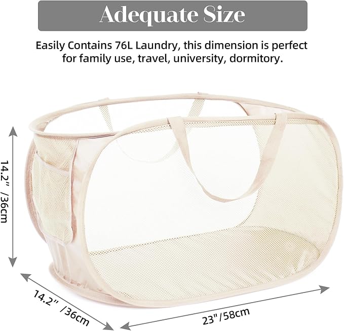 Durable Collapsible Laundry Baskets, Mesh Pop Up Laundry Hamper