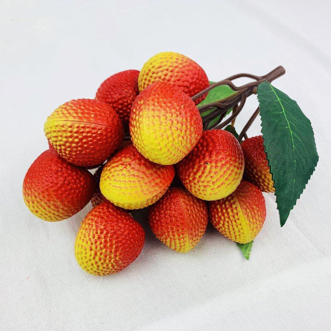 2 Bunches Artificial Lychee Fruit 7.8" Lifelike Fake Lychee with Leaves, Realistic Kitchen/Dining Table Decor, Party Decoration, Plastic Fruit Props for Photography, Display, or Cabinet Styling