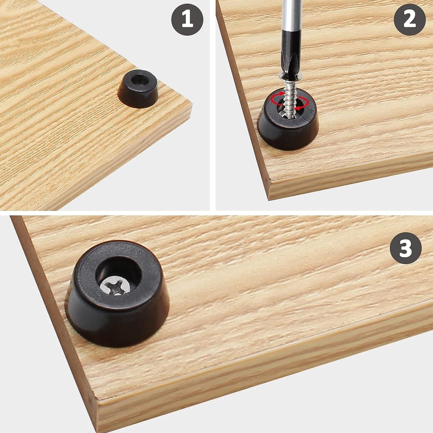 Auvotuis 12Pcs Round Rubber Feet with Stainless Screws, Black Chair Bumpers Pads for Cutting Board, Table, Cabinet, Sofa (32x27x30mm)