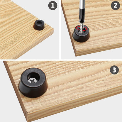 Auvotuis 12Pcs Round Rubber Feet with Stainless Screws, Black Chair Bumpers Pads for Cutting Board, Table, Cabinet, Sofa (32x27x30mm)