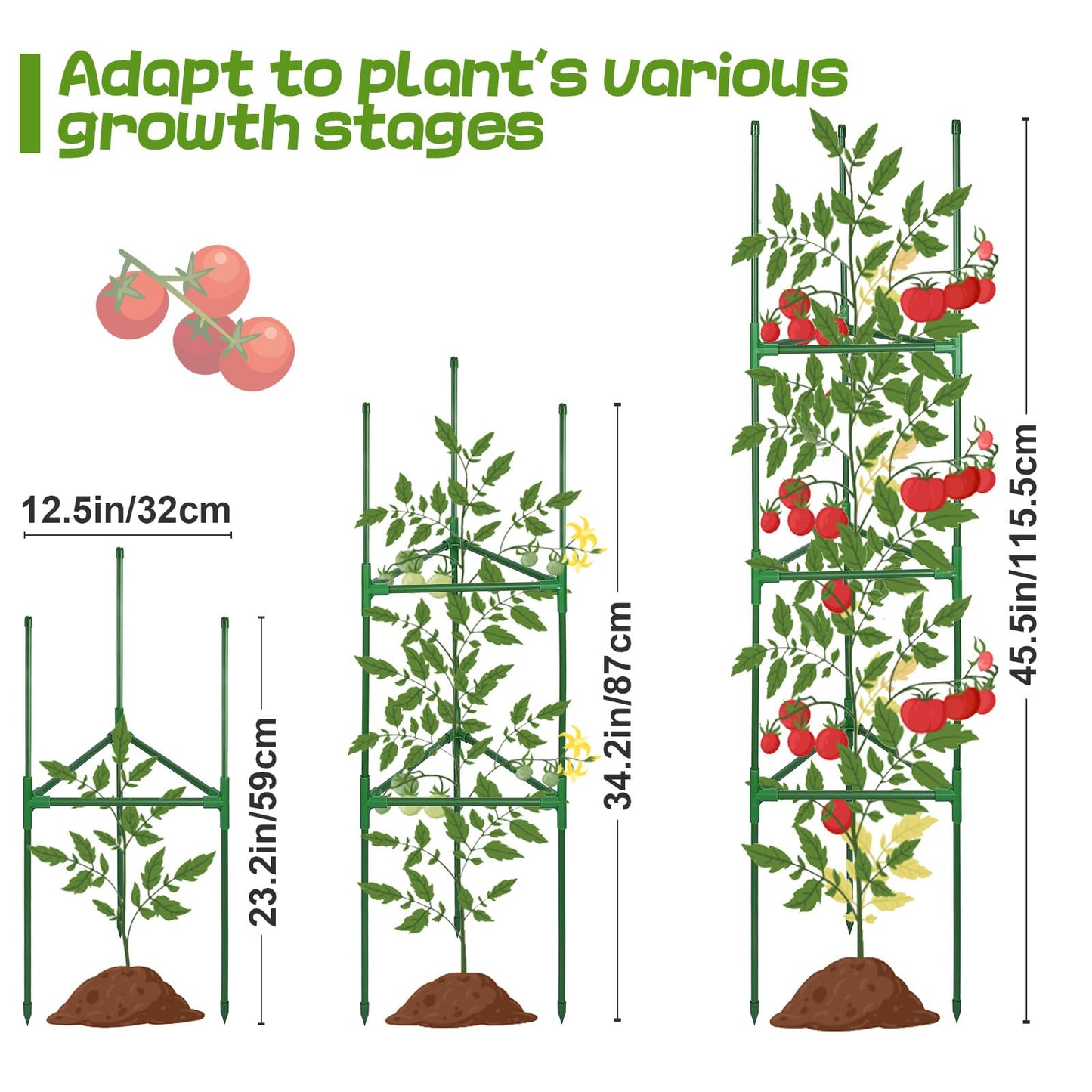 Sturdy Triangle Tomato Cage for Raised Garden Bed - 3 Sets 45'' Adjustable Garden Trellis Planters, Support for Outdoor Beans, Peppers, Cucumbers, Eggplants, Climbing Plants