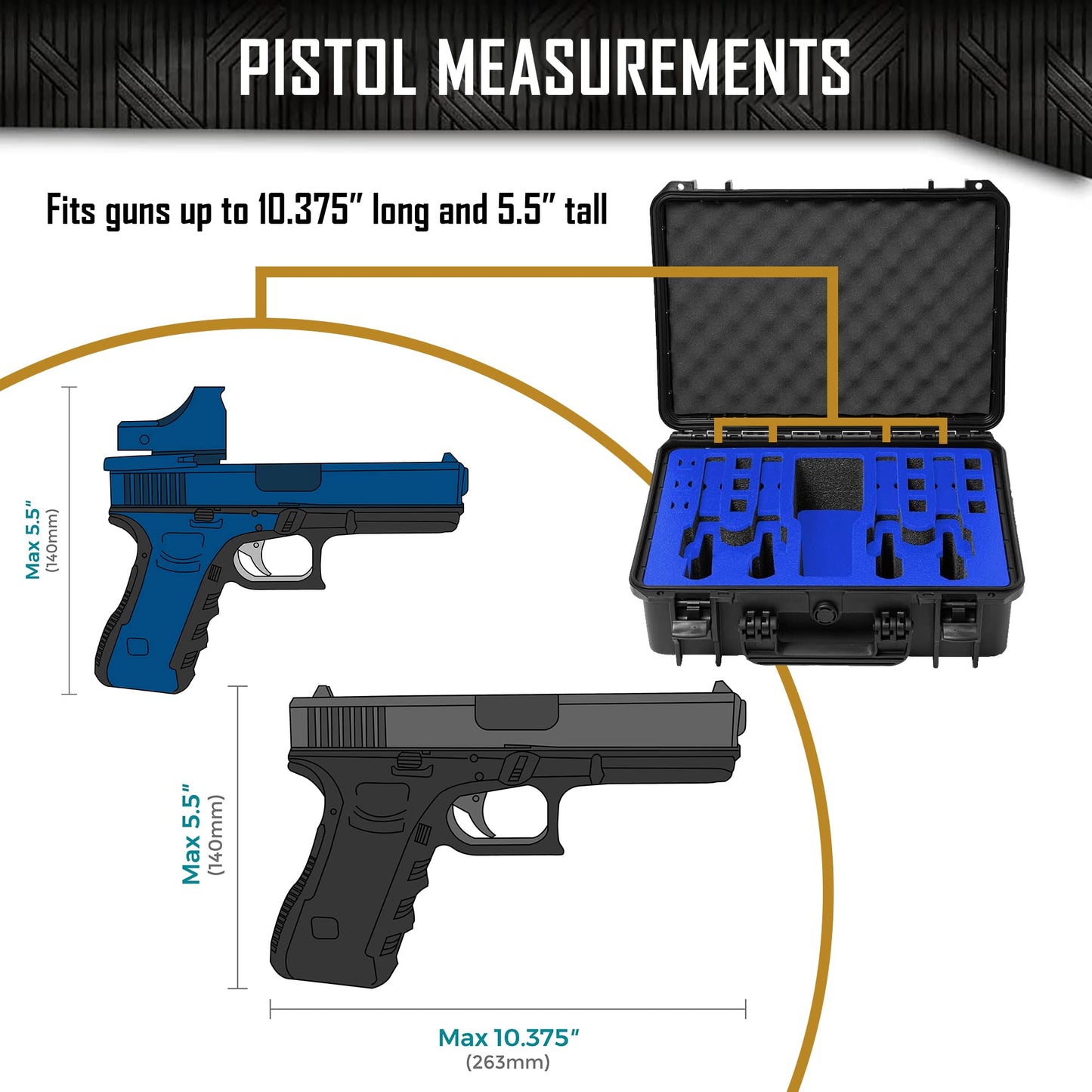 4 Pistol 12 Magazine Doro Gun Case with Custom MyCaseBuilder Foam Insert | Waterproof, Heavy Duty | Tactical Firearms, Ammunition and Accessory Holder | Hard Gun and Magazine Case | 18 x 14 x 7 Inches