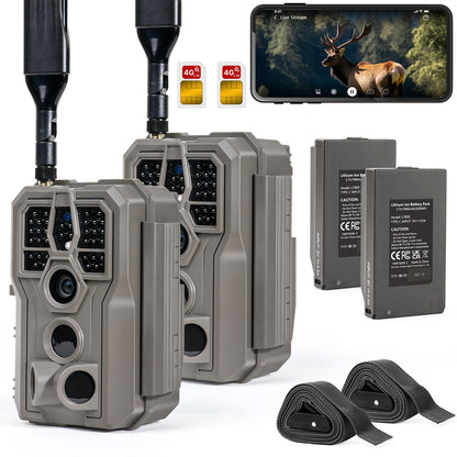 GardePro X66 Pro 2-Pack Cellular Trail Cameras (Non-WiFi), Rechargeable Battery, Live View, Instant Alerts, Shared Data Plan, Built-in GPS, Motion Activiated