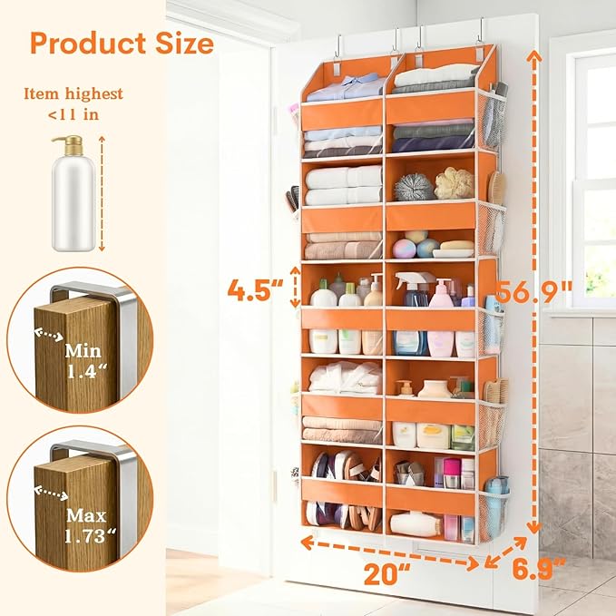Over The Door Organizer 5 Tiers, Extra Large Behind Door Storage of 10