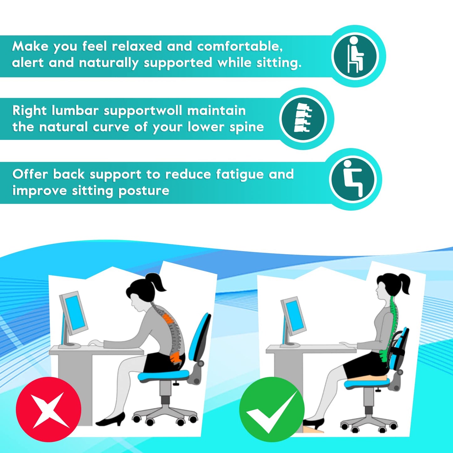 m zimoon Mesh Back Support, Mesh Lumbar Support Cushion Air Flow Chair Back Support with Elastic Strap Back Rest for Home Office Chair Car Seat Back Pain Relief