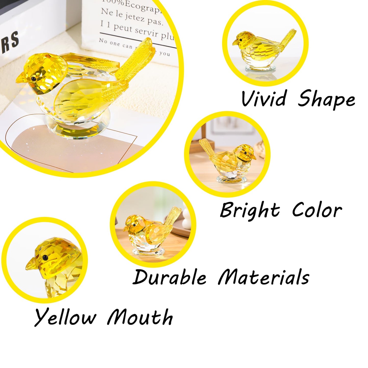 Arikyrist Crystal Handmade Yellow Bird Gifts for Bird Lovers Women Men, Art Glass Birds Collectible Figurines for Desk Table Home Decoration