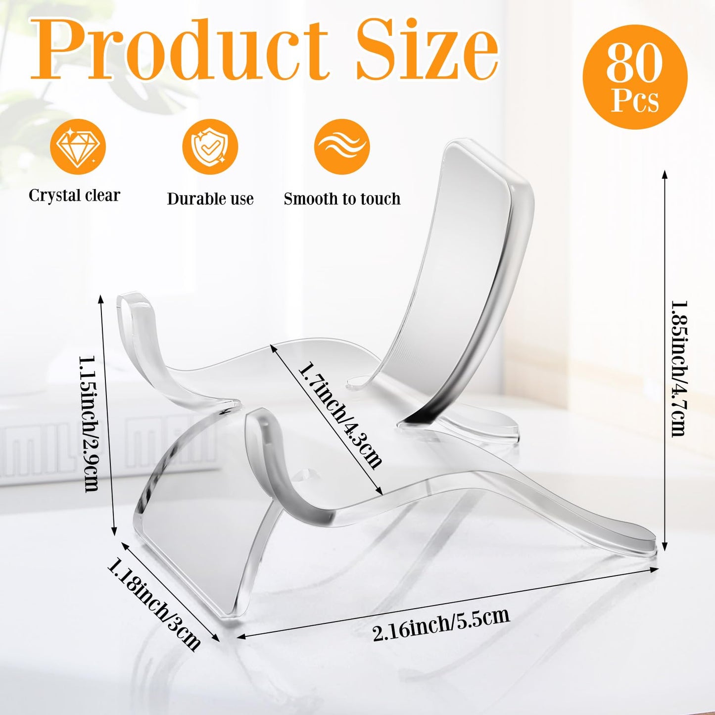 Jetec 80 Pcs Acrylic Rock Display Stand Crystal Holder Easel Stands Rock Display Stands Clear Pedestal Holders Collectibles for Geodes Mineral Agate Coral (Medium)