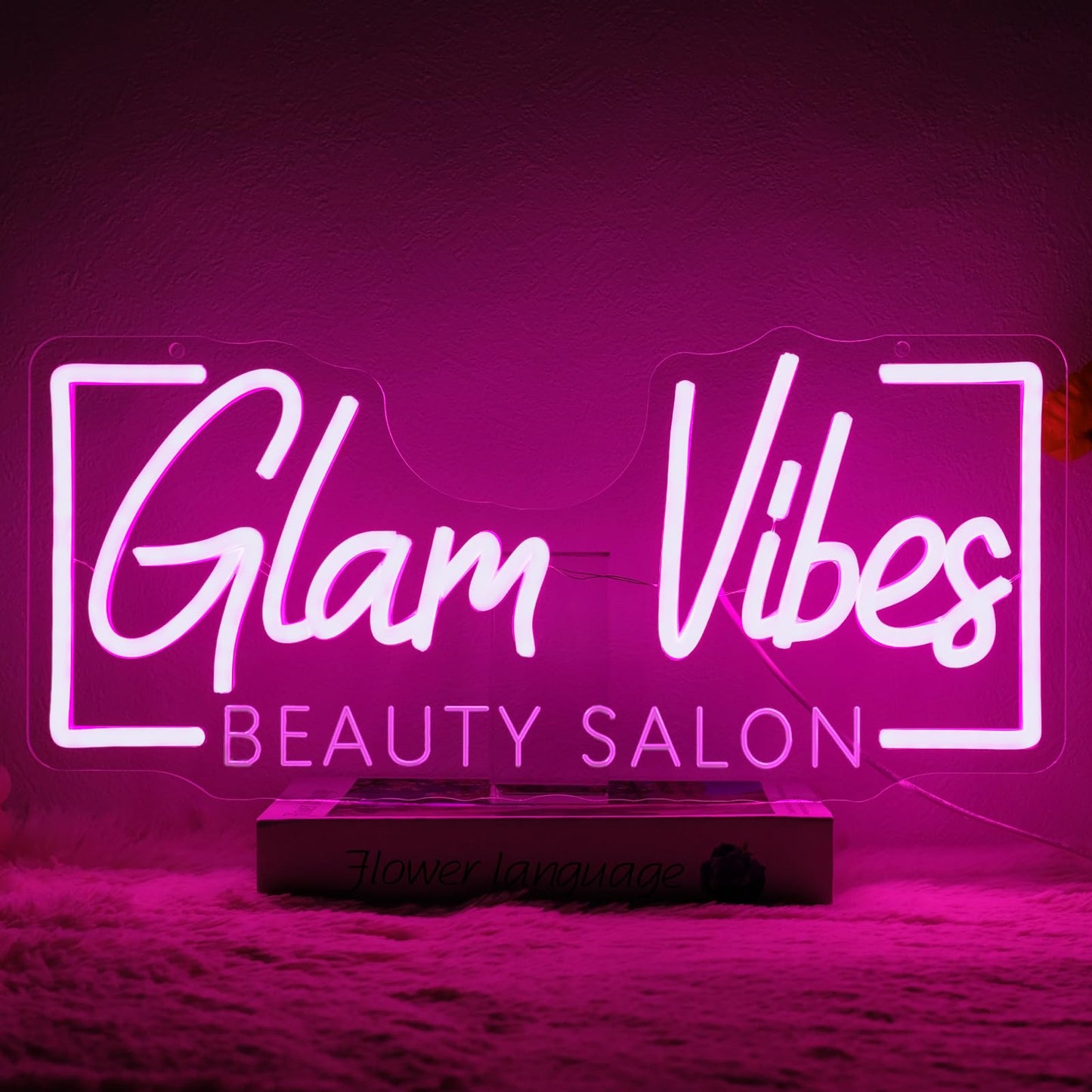 Runalosa Glam Vibes Beauty Salon Neon Sign for Business Dimmable Pink Girl Neon Light Sign Letters Led Signs for Wall Decor Spa Makeup Room Shop Plaque Lash Nail Studio Decoration 16.5" x 7.5"