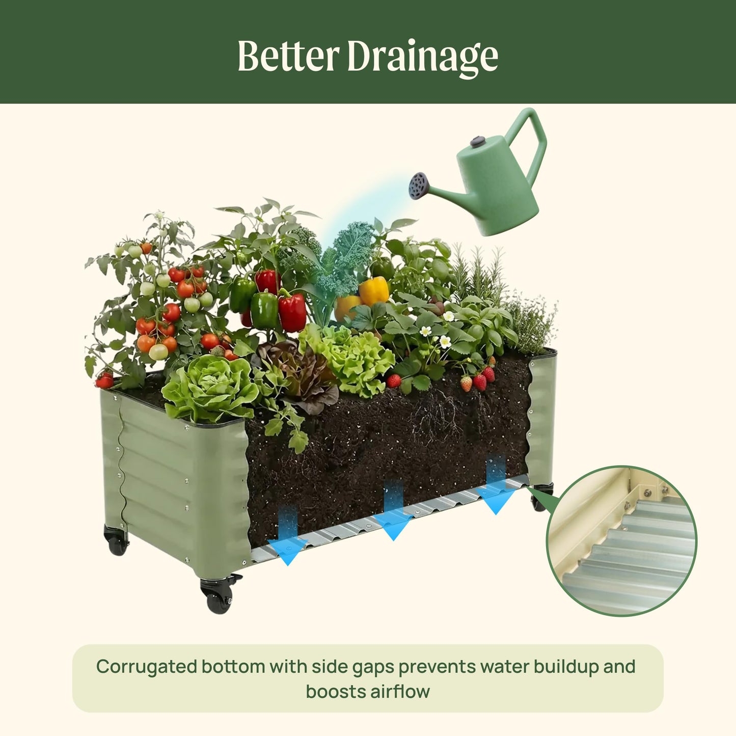 Vego garden Classic Rolling Citrus Tree Planter – 1.75' Mobile Metal Raised Garden Bed for Patio, Deck, Balcony – Deep Planting Space, Durable & Easy to Move (Modern Gray, 1.75'X1.75')