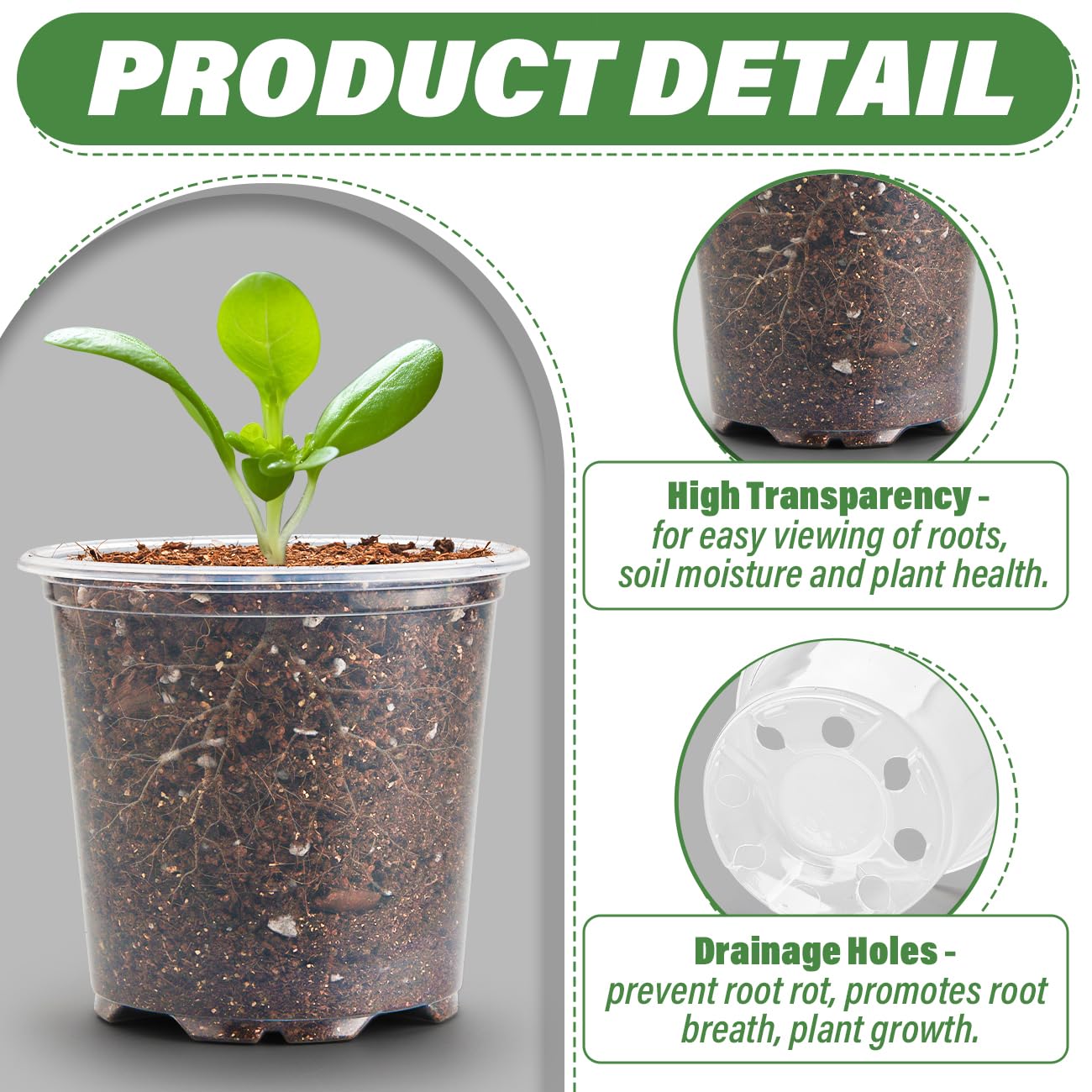 RooTrimmer 3.5" Clear Seeding Pots 100-Pack Round for Seeds Starter Pots, Seeds Germination Transparent Nursery Pots with Drainage Holes (100PCS)