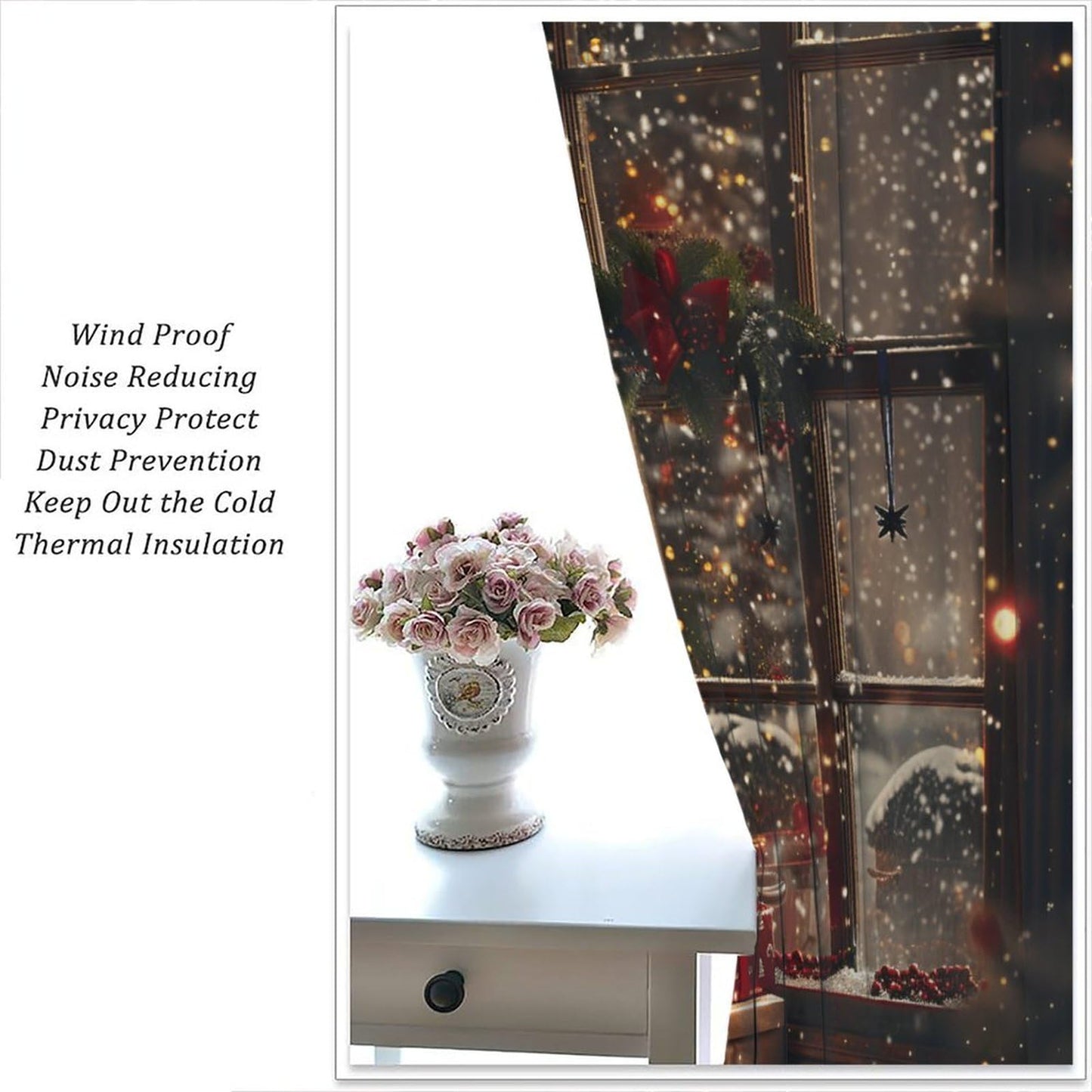 Merry Christmas Curtains Happy New Year Christmas Tree Snowflake for Living Room Bedroom Decor Window Drapes 42" W X 45" L