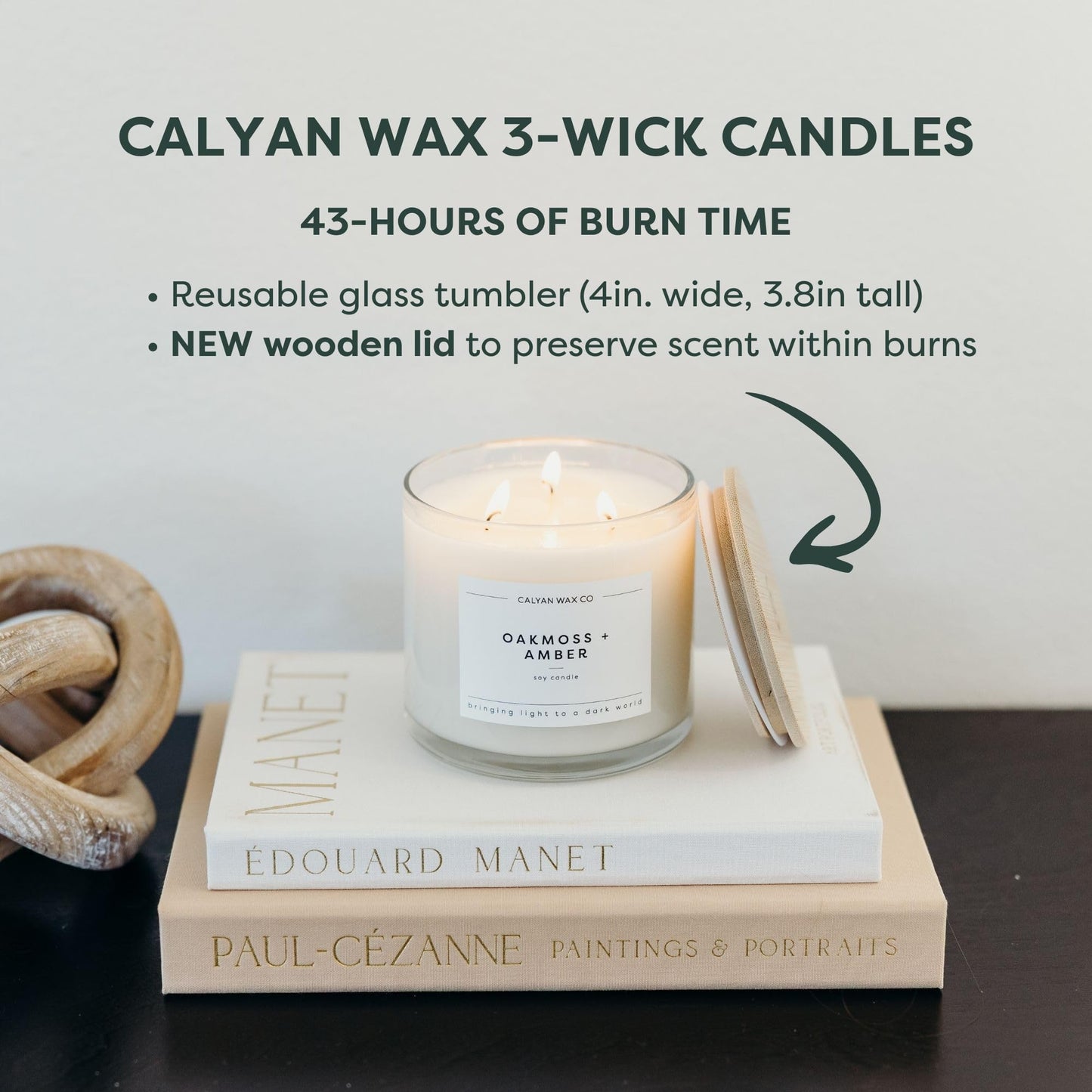 Calyan Wax Co. Aspen & Fog 3 Wick Scented Candle - 43 Hour Burn - Luxury 3 Wick Soy Candles - Clean Soy Wax Candles - Long Lasting Large Glass Jar Candle for Home - 14.9oz