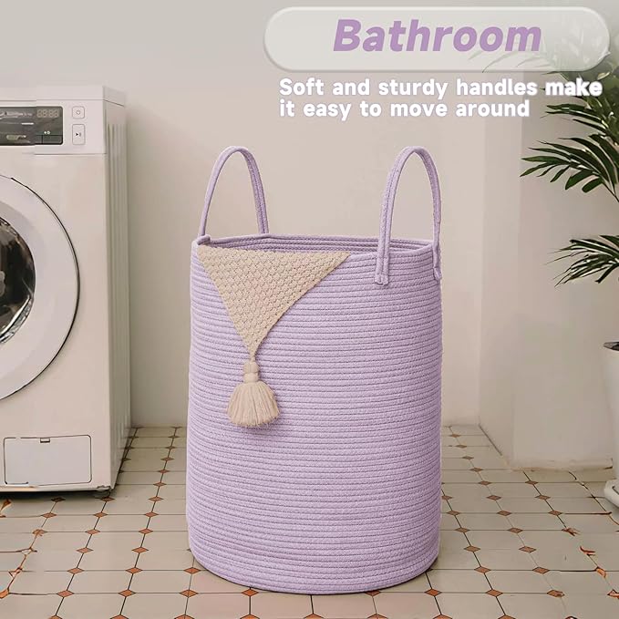 Large Woven Laundry Basket Hamper, 80L Cotton Rope Storage Bin