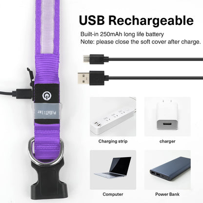 PCEoTllar Light Up Collar - Rechargeable Flashing LED Collar for Small, Medium & Large Dogs - Waterproof, 7 Colors Glowing, Purple (8 Mode)