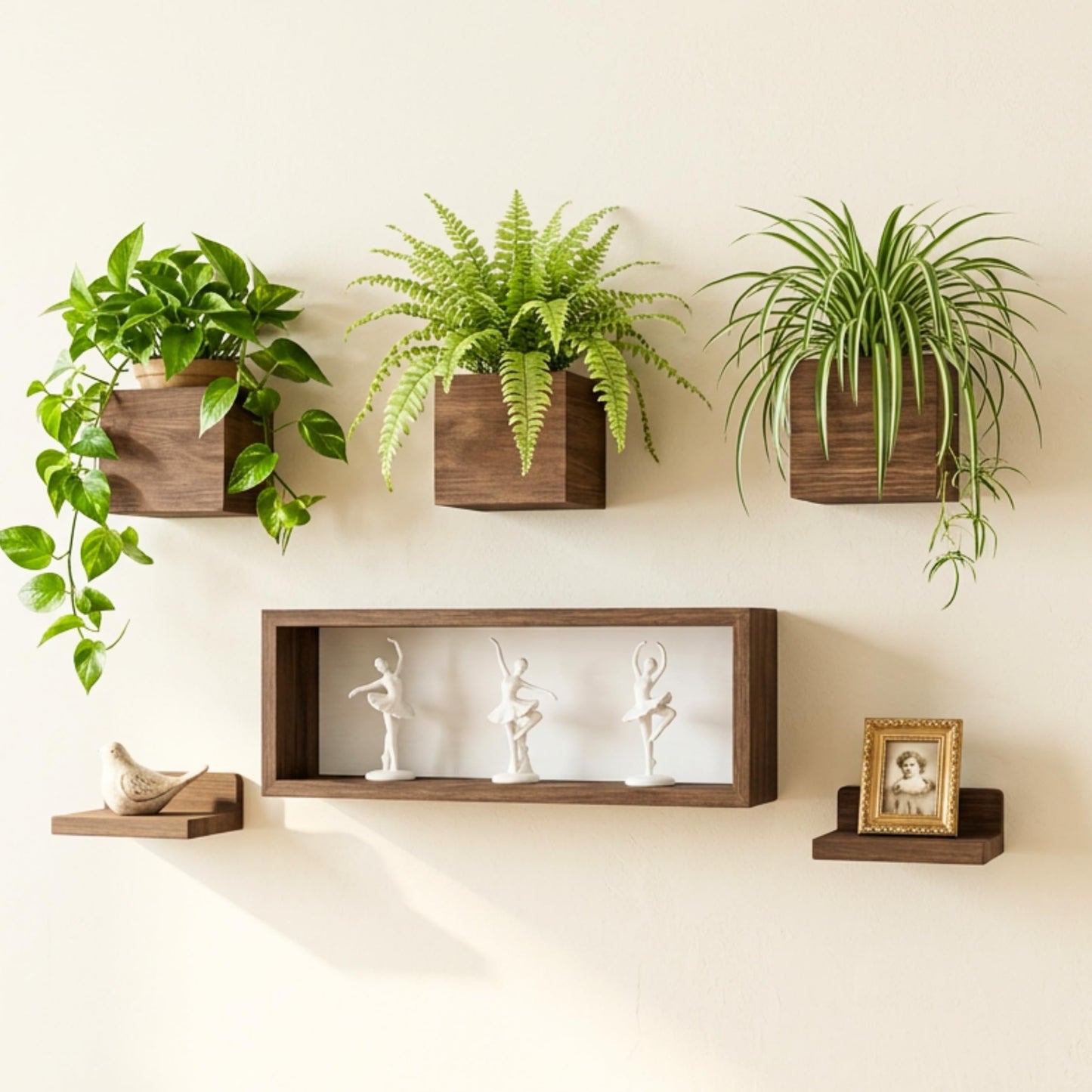 LaLaGreen Wood Planter Box for Indoor Plants (6 Pack) Wooden Wall Hanging Planters for Dried Flowers, Modern Farmhouse Wall Mount Greenery Decor Living Room, Bedroom, Kitchen, Office Home Garden