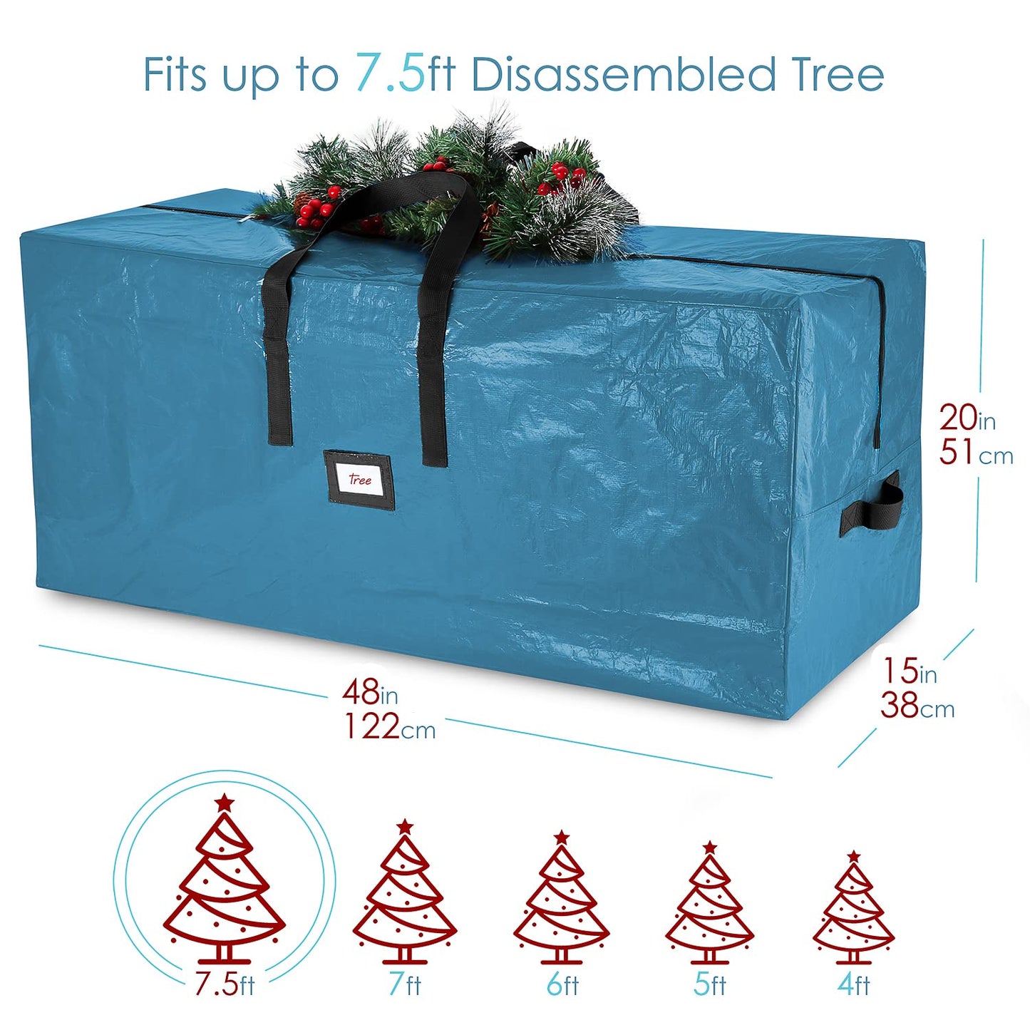 Hearth & Harbor 7.5 ft Christmas Tree Storage Bag - Artificial Christmas Tree Bag with Reinforced Handles, Dual Zipper, Wide Opening - Large Storage Container for Trees and Decorations, 2 Piece set