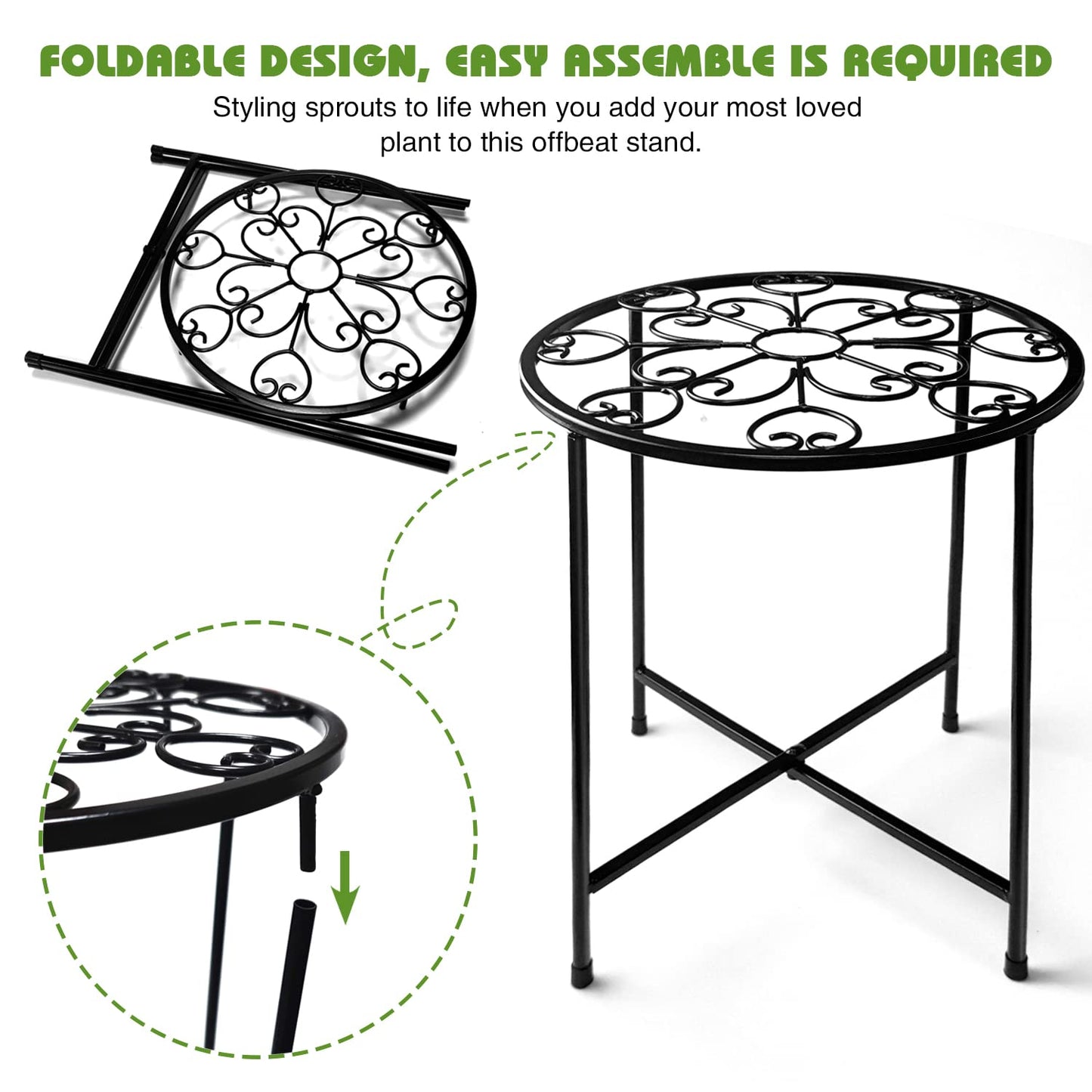 KABB Metal Plant Stand, 15'' Tall Flower Pot Stand Set of 2, Modern Rustproof 10-inch Round Outdoor Plant Stand | Iron Art Flower Stand | Plant Stool, Decorative Black Plant Stands for Indoor Plants