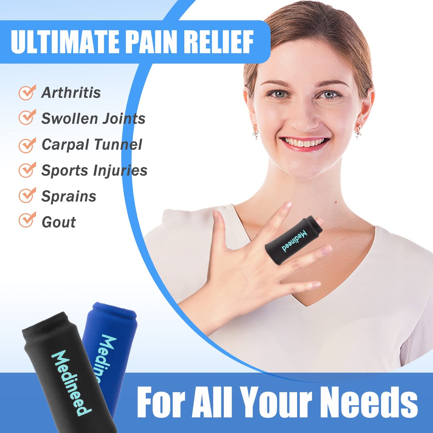 2PCS Finger Sleeves Gel Ice Pack, Lasting Cold Compress Freeze Sleeve, Reusable Finger Brace Ice Packs for Injuries, Arthritis, Tendonitis, Gout, Sprains, Middle Protectors (Black)