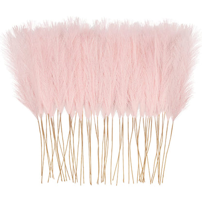 obbsie 50pcs Pink Faux Pampas Grass Decor, 21.6" Short Artificial Floral Branches Vase Filler Flower Arrangement for Home Wedding Boho Outdoor Decor