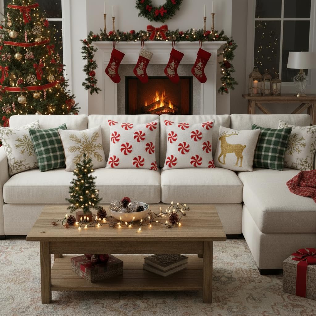 AYGXU Christmas Pillow Covers-Christmas Decor,2 Packs Candy Pillows 18 * 18in,Throw Pillows Covers for Bedroom Sofa Living Room