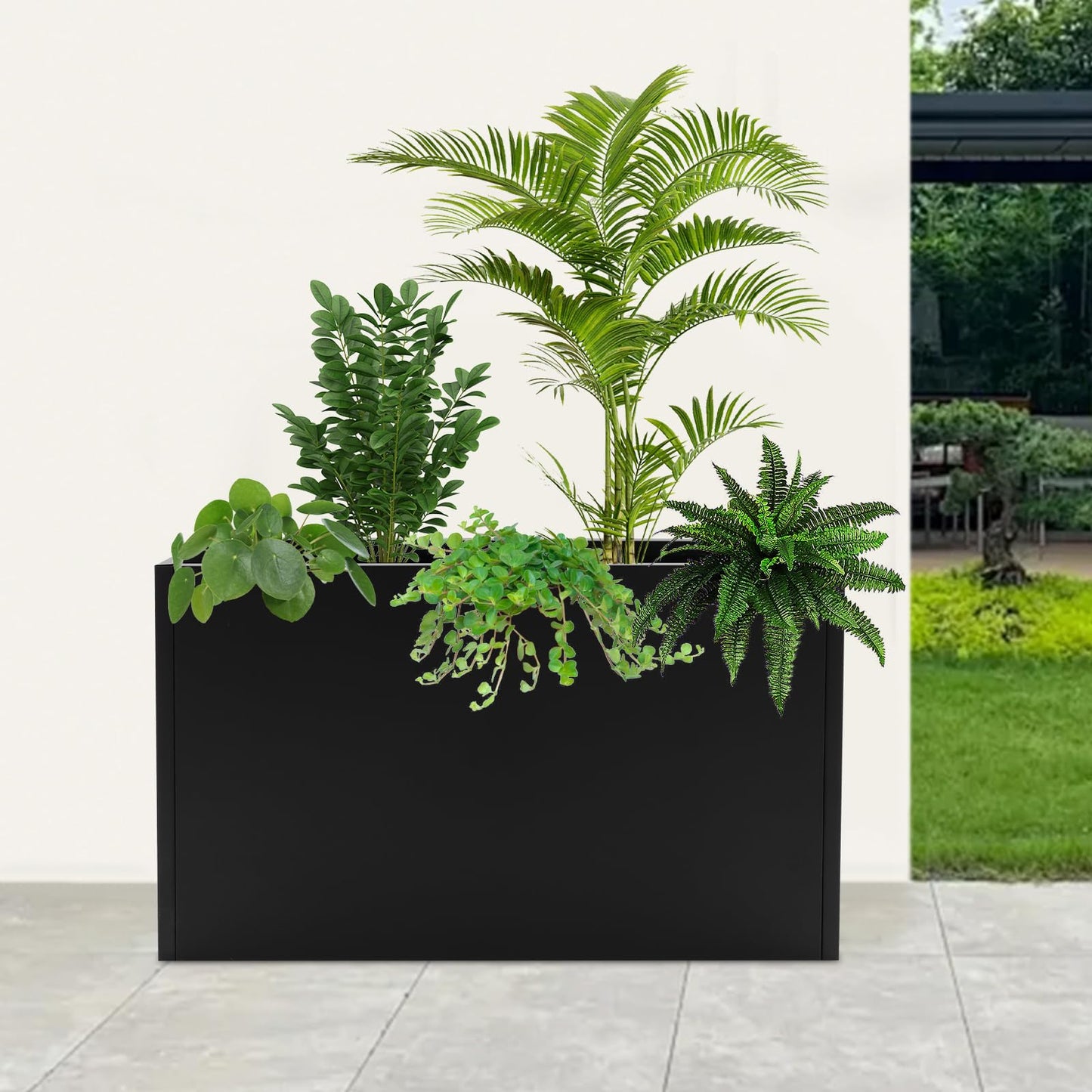 Black Rectangular Planter Outdoor with Insert Shelf, Tree Planter Pot Steel Large Tall Rectangular Planters for Outdoor Plants 38*12*24In Black Planter Box for Patio, Deck, Yard, Garden