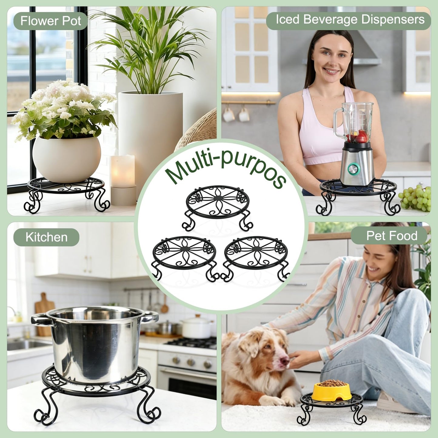Kylinbigda Metal Plant Stand Indoor/Outdoor, Low Corner Plant Stand, Decoration Small Plant Holders for Home, Anti-Rust Iron Heavy Duty Plant Holders, Flower Pot Rack Display Shelf, Black (3 Pack)