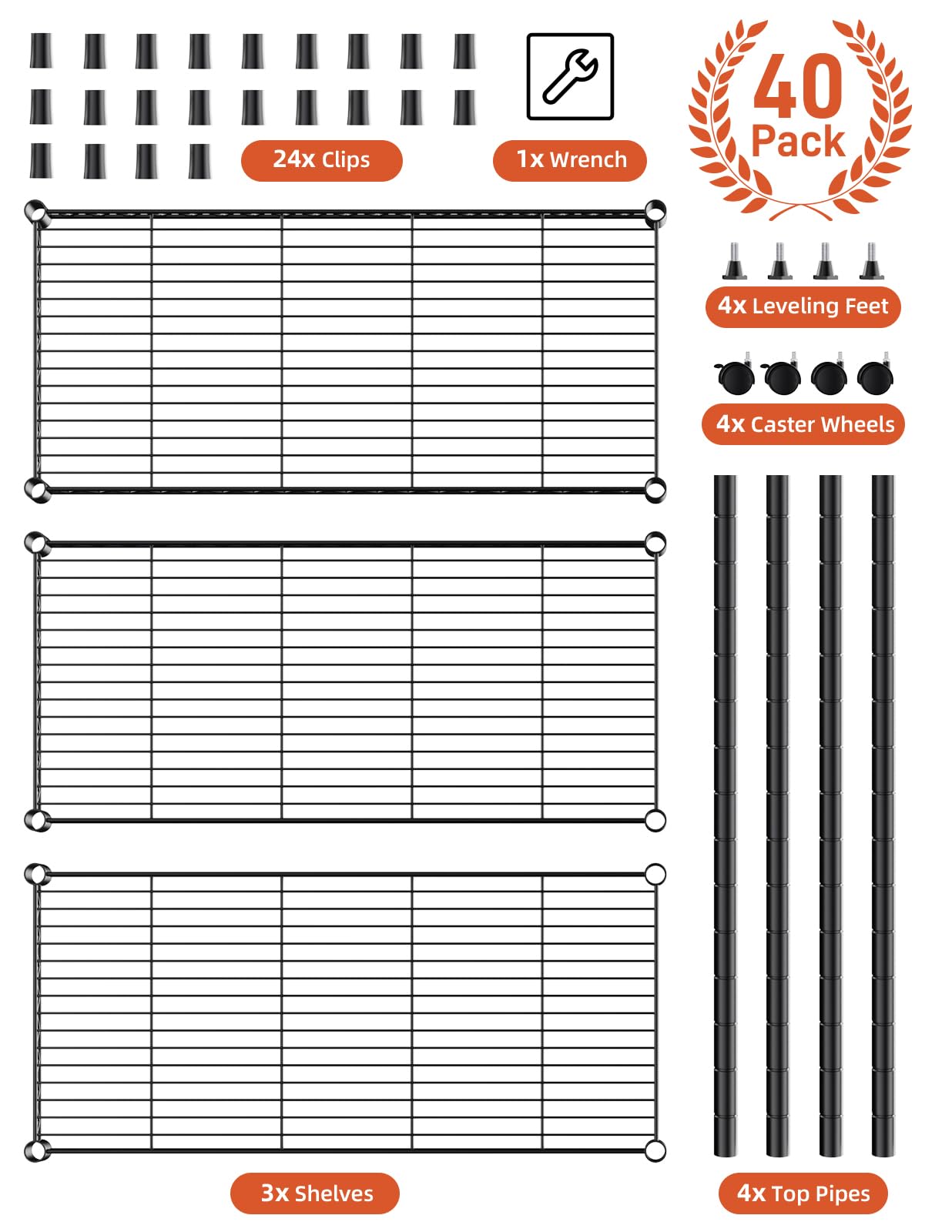 YSSOA 3-Tier Heavy Duty Storage Shelves 750Lb Capacity, 24.02" D x 13.78" W x 31.98" H Shelving Unit for Pantry, Garage, Laundry and Kitchen, Black, 2 Pack