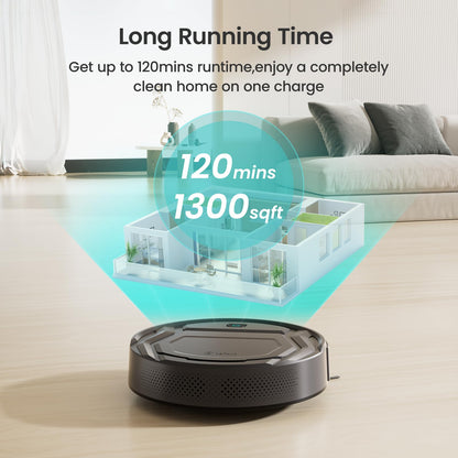 Lefant Robot Vacuum Cleaner, 120 Mins Runtime, Compact Design, Low Noise, Powerful Suction, Wi-Fi/App/Voice Control, Self-Charging, Scheduled Cleaning, Ideal for Pet Hair and Hard Floors, M210 Black