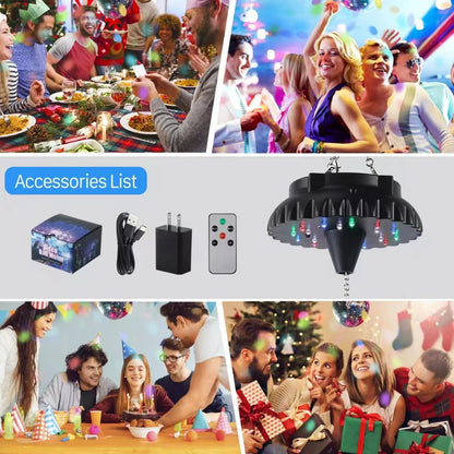 Disco Ball Motor Rotating with Light: Rechargeable Disco Ball Spinner with Remote Adjustable Speed - 18 RGBW LED Light for Wedding Party Decor