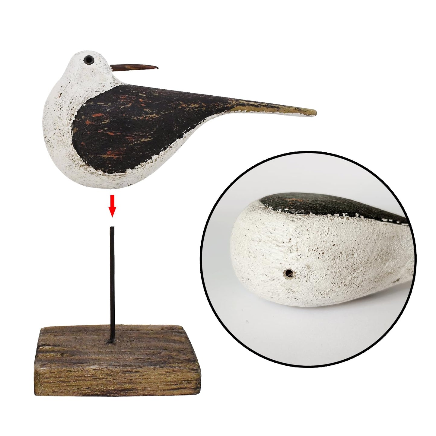 Wood Sea Bird Statue Seagull On Stand Decor Nautical Coastal Bird Sculpture