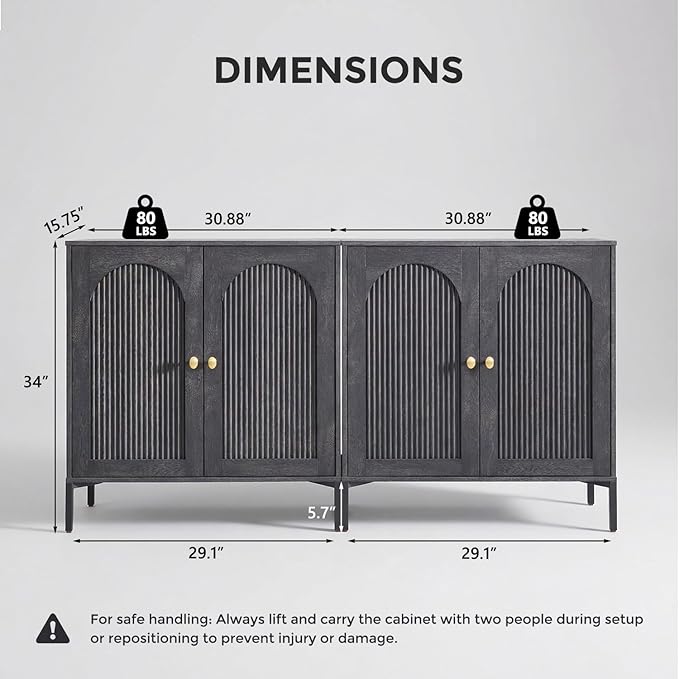 IFBUY Modern Sideboard Buffet Cabinet, 61.75" W Fluted Arched Buffet Cabinet
