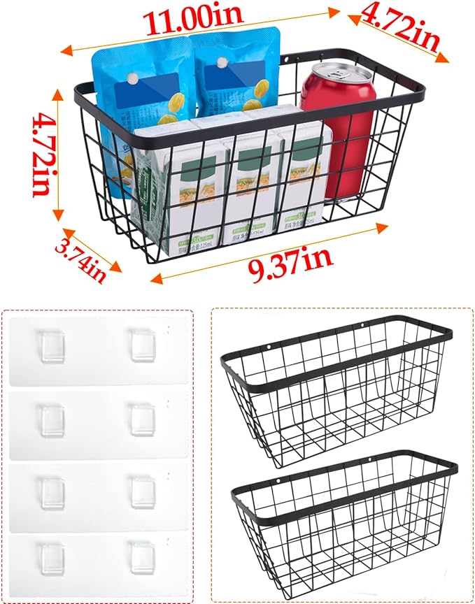 2 Pack Hanging Wall Basket Organizer Over the Cabinet Door Wire Baskets