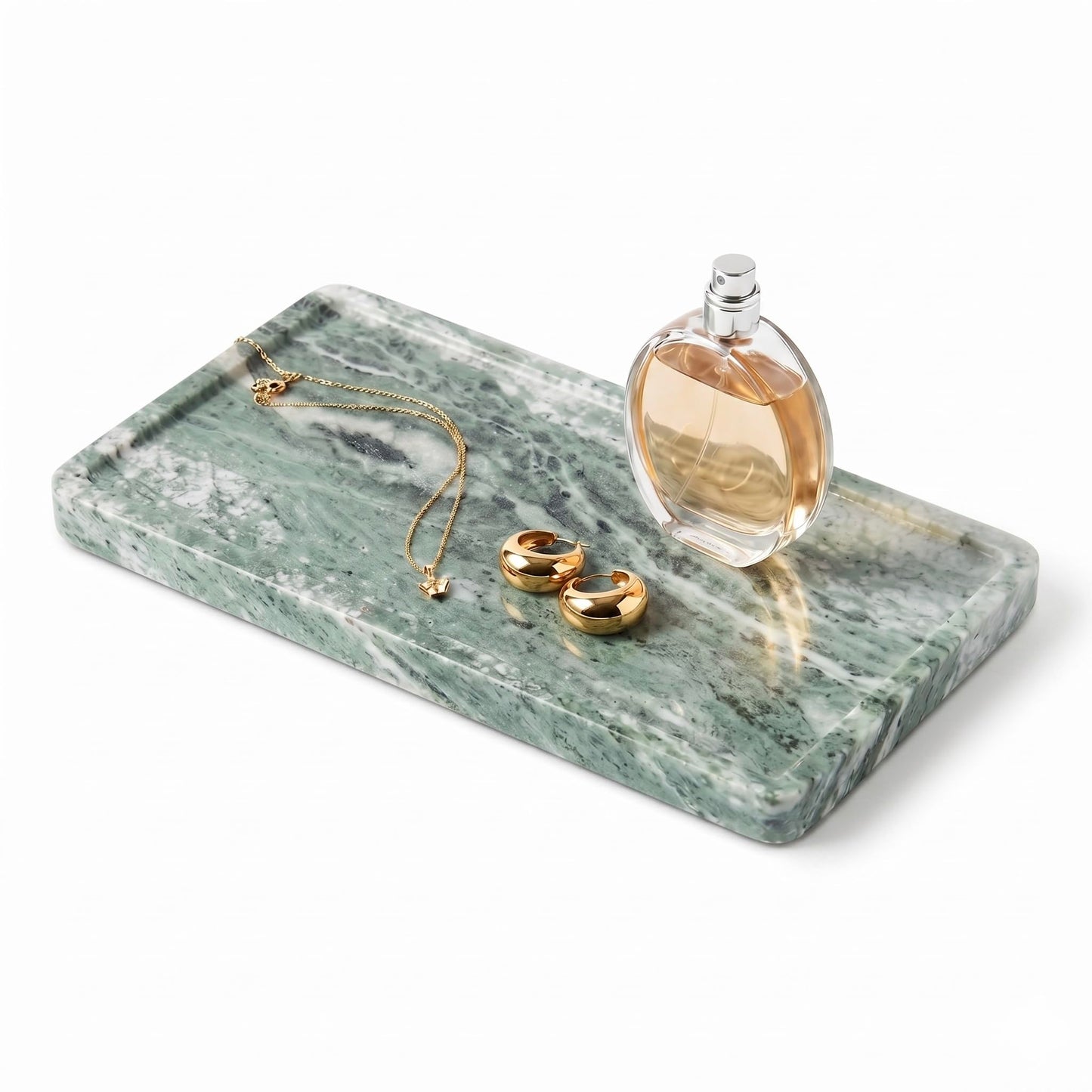 Green Marble Tray – 12" x 6.5" Decorative Vanity Tray for Bathroom, Countertop, Jewelry, Candles, Kitchen | Natural Stone Organizer for Makeup, Perfume, Skincare & Home Décor