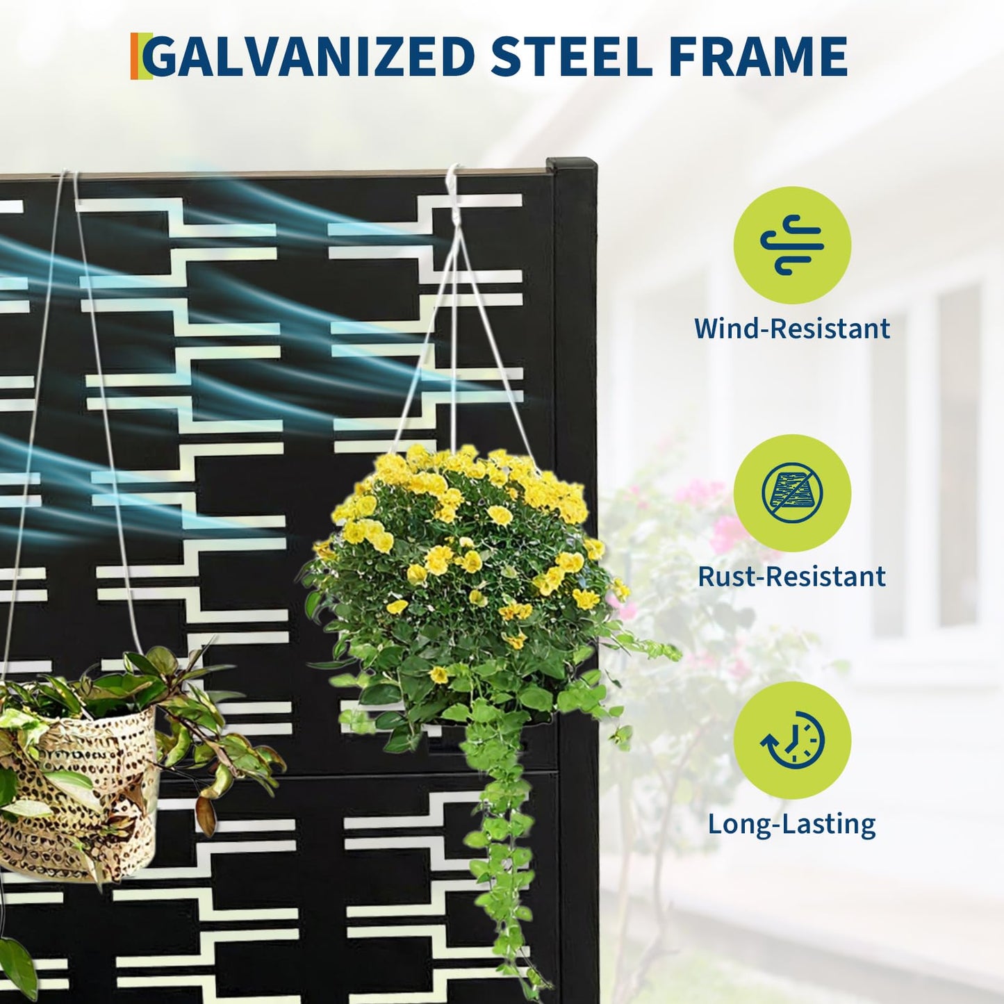 Garvee Metal Planter Box with Trellis, 45.7"x45"x15" Raised Garden Beds with Trellis for Climbing Plants Vegetables, Privacy Screen Planter Box with Drainage Holes for Patio Balcony, Black