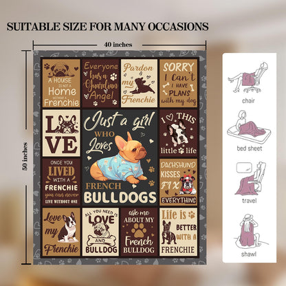 French Bulldog Lover Gift for Women - 50"x40" Ultra Soft Plush Flannel Fleece French Bulldog Throw Blanket, Cozy Fluffy Decor for Couch Bed, Christmas Birthday Present
