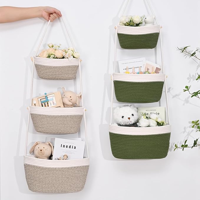 Hanging Storage Baskets, Over the Door Basket, Cotton Wall Baskets Storage