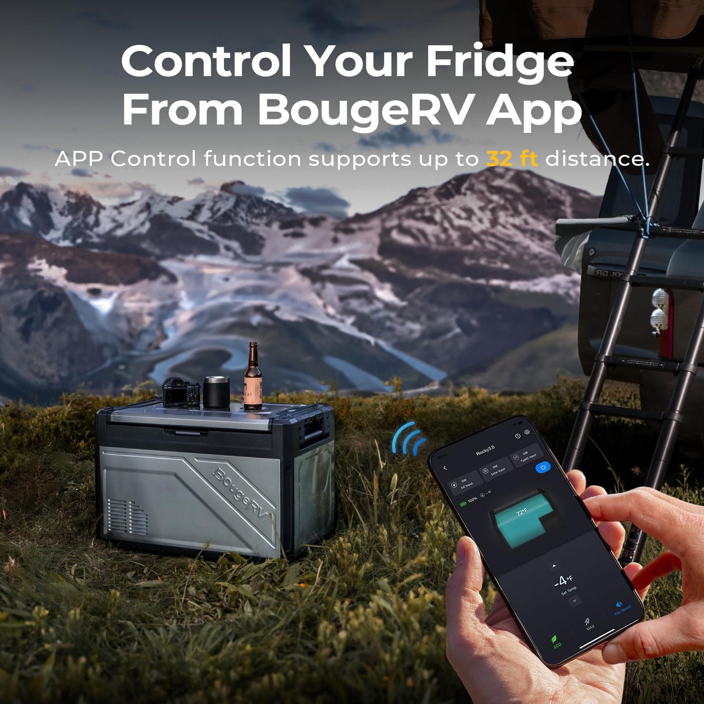 BougeRV 12 Volt Portable Refrigerator, 55 Quart Dual Zone Car Fridge Freezer with APP Control, Compressor Cooler 12/24V DC, 110~240V AC for Overlanding, Camping, Travel, RV(2026 New Model: Rocky V3.0)
