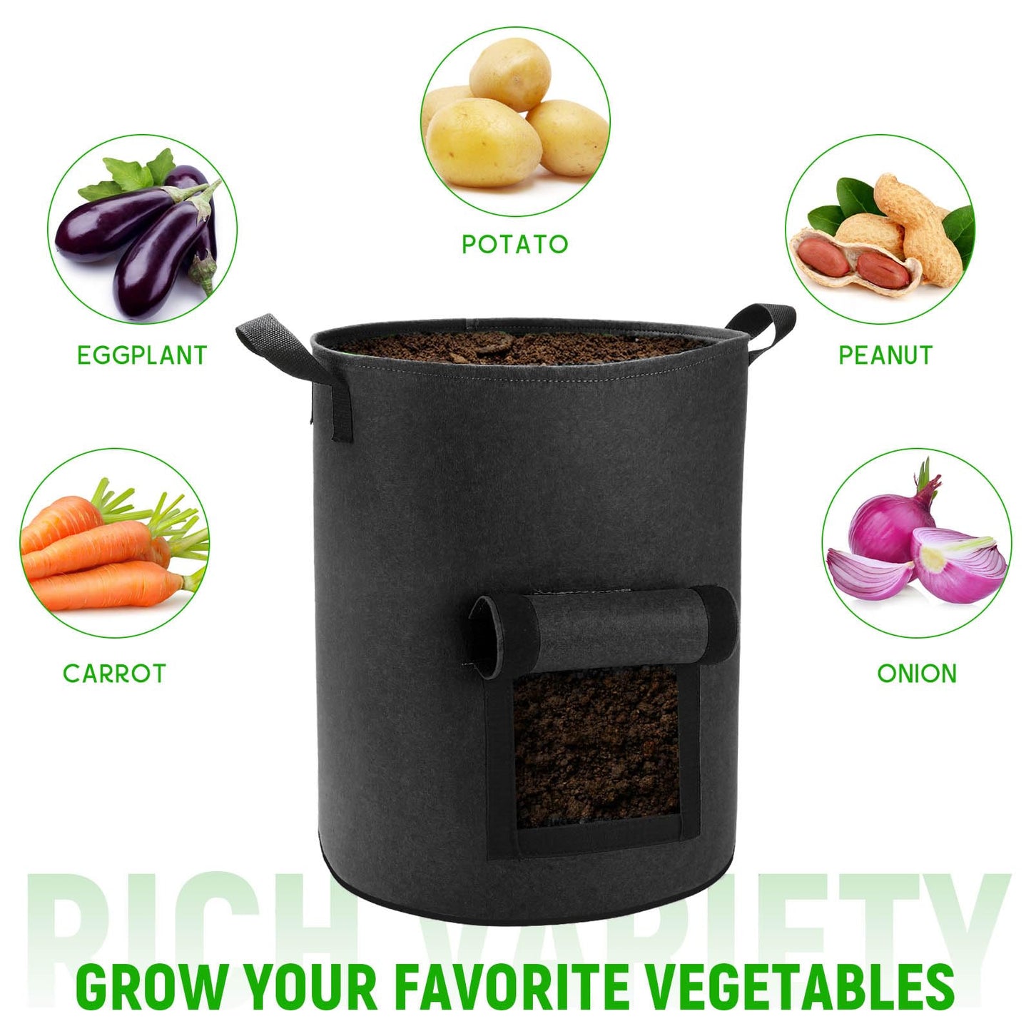 Lyincat 4 Pack 10 Gallon Potato Grow Bags with Flap and Handles, Heavy Duty Fabric Pots for Planting Potato,Carrots