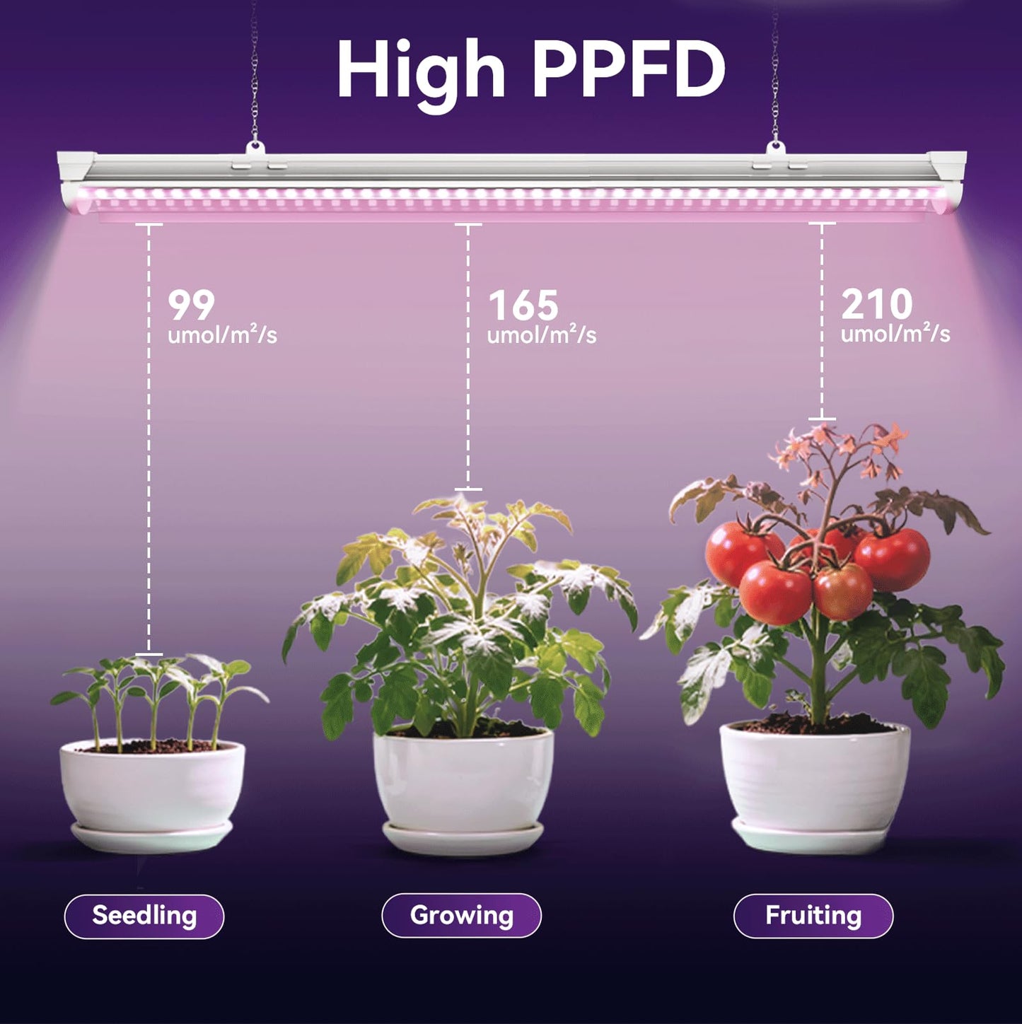Elaruslux 6 Pack 4FT Plant Grow Light,T8 Pinkish White Full Spectrum, with ON/Off Switch & Timed Function,Aluminum Reflector, Linkable,Plant Growing Lamp Fixture for Greenhouse Indoor