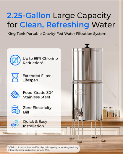 Waterdrop Gravity-fed Water Filter System, Reduces Lead and up to 99% of Chlorine, NSF/ANSI 42&372 Standard, with 2 Black Carbon Filters and 2 Alkaline Water Filters