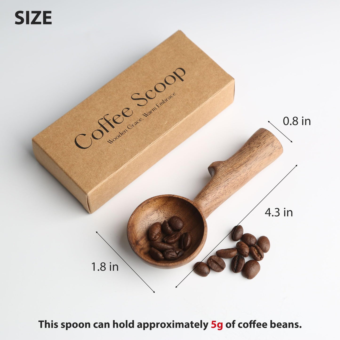 YANISM Walnut Coffee Scoop,Wooden Coffee Bean Measuring Spoon,5g Capacity,Natural Wood Coffee Scoop for Tea,Sugar & Powder,Rustic Kitchen Gift for Coffee Lovers
