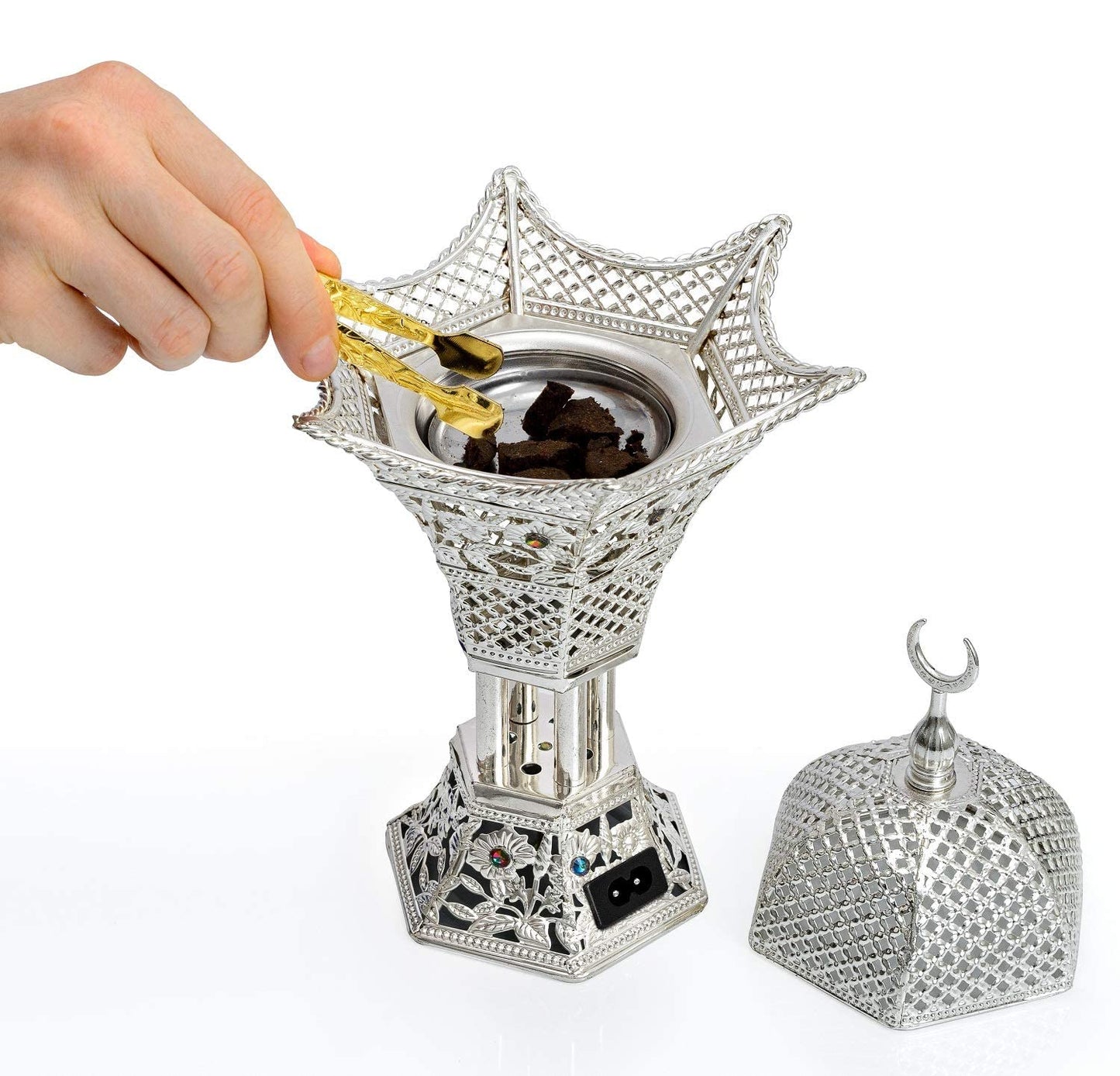 AM Regulator Electric Incense Burner – Adjustable Temperature and Timer Oud Burner for Bakhoor, Frankincense, Resin and Essential Oils - Safe Aromatherapy Burner for Home and Office (Silver)