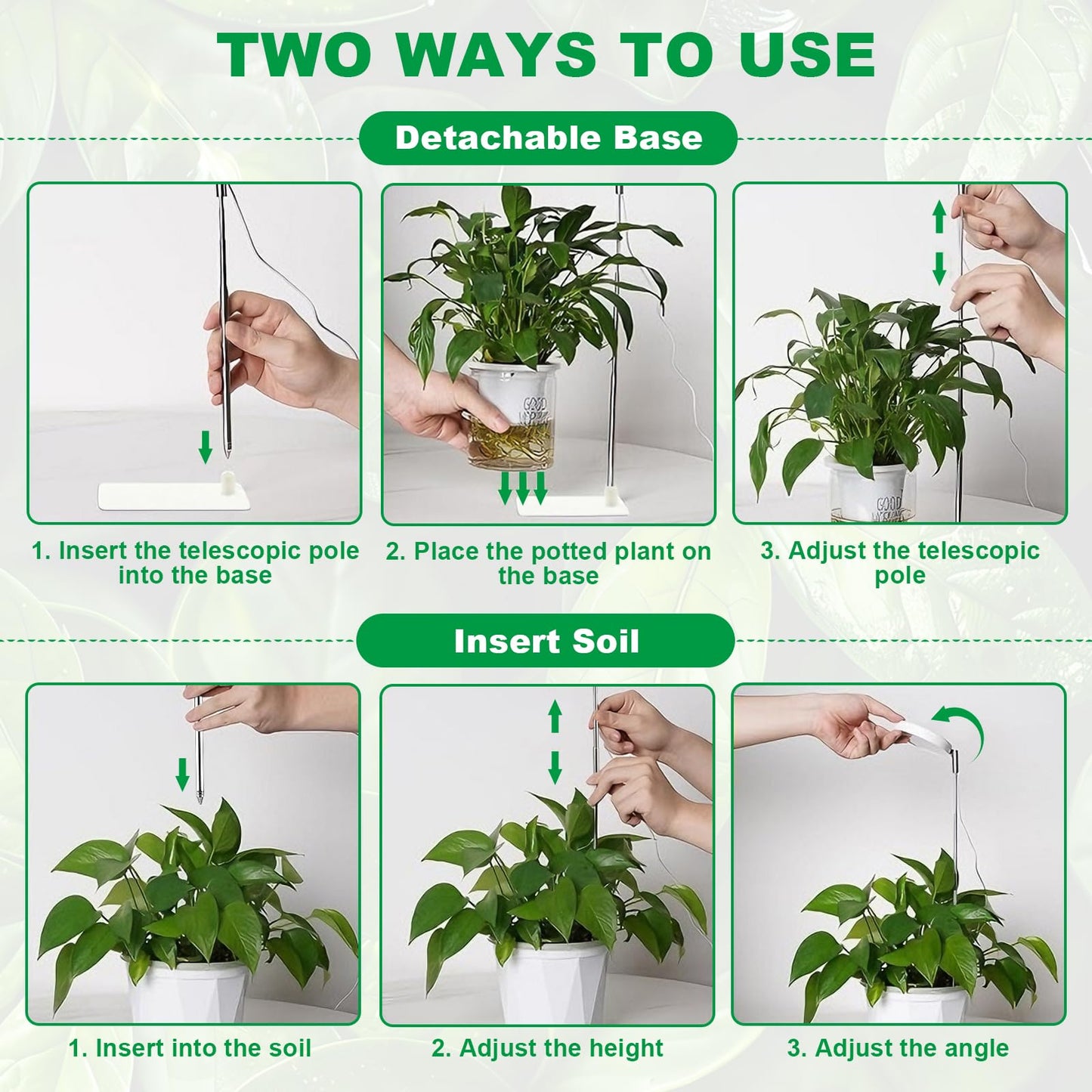 WeeLeeGoo 2 Pack Grow Light with Base, 6000K White Full Spectrum Growing Light Lamp for Indoor Small Mini Micro Green Pot Plants, 5-Level Dimmable, Auto Timer 4/8/12/18 Hrs
