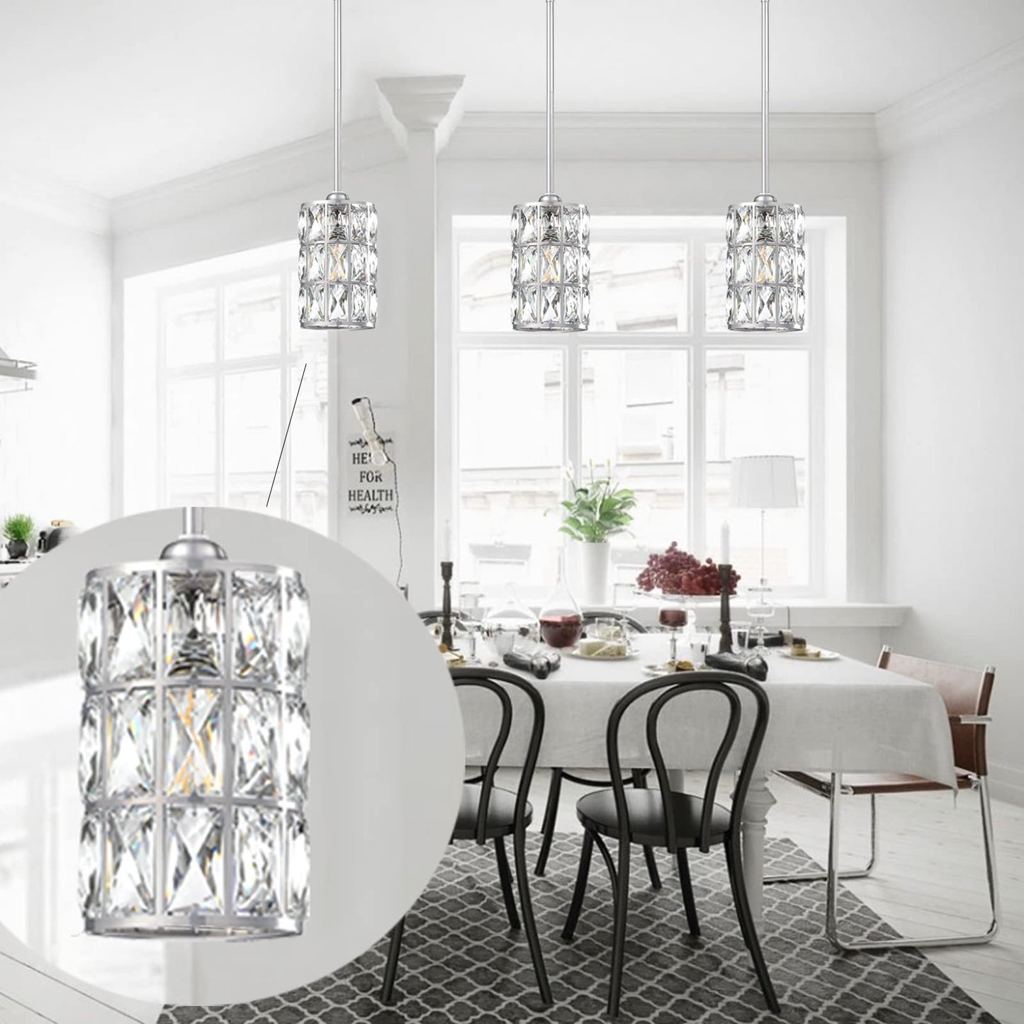 2 Pack 1 Light Hanging Kitchen Island 5" Crystal Pendant Light Modern Pendant Light Fixture Brushed Nickel Finish with Crystal Shade for Bar,Dining Room,Corridor,Living Room Over Sink