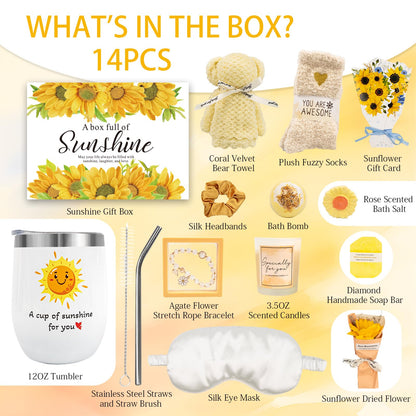 Gift Baskets for Women, Sending Sunshine Sunflower Care Package for Women, Thank You, Get Well, Sympathy Inspirational Friendship Christmas Gifts for Mom Her Sister Friends Wife, Self Care Spa Basket